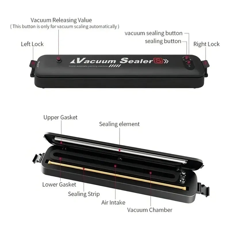 Maquina Selladora Al Vacío Alimentos Sellador + Bolsas Color Negro Transparente