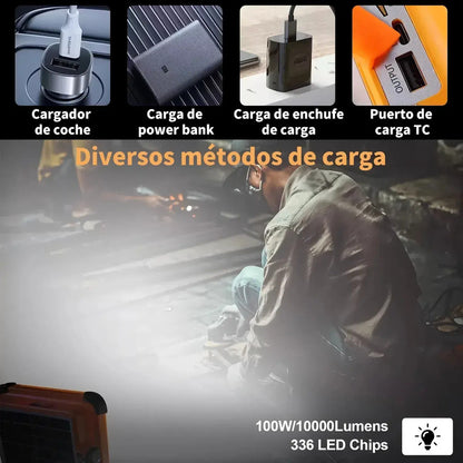 Reflector Led Solar Portátil De 1000 W Para Exteriores Con Power Bank Naranja Blanco Frío/blanco Cálido