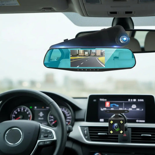 Espejo Retrovisor Con Cámara Frontal Y De Retroceso Hd Para Auto