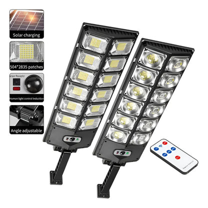 Pack X3 Foco Luminaria Para Pared Exterior Led Solar 400w  Negro