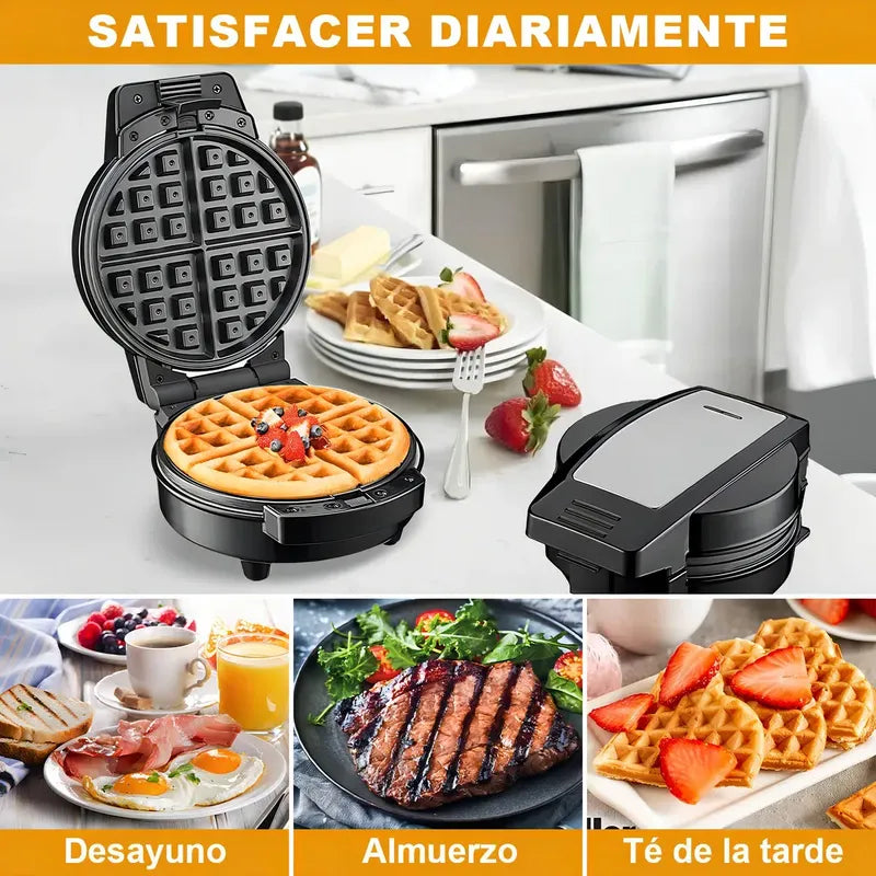 Waflera Mini Eléctrica Redonda Antiadherente Para Wafles Rojo
