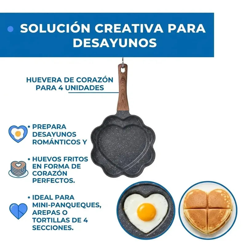 Sartén Antiadherente De Granito Con 4 Cavidades De Corazón, Para Inducción Y Gas Negro