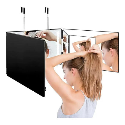 Espejo De 3 Vías De Corte De Pelo Triple De 360° Con Ganchos Negro