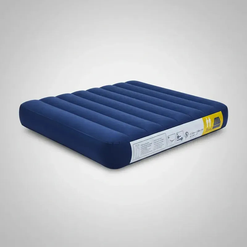 Colchón Inflable De 2 Plazas Figostore Con Superficie Aterciopelada Y Bomba Eléctrica Azul