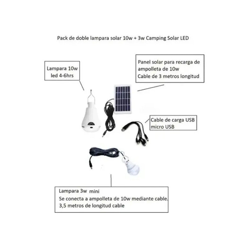 Ampolleta 5w Solar + Panel 7 Horas De Luz Blanco Frío