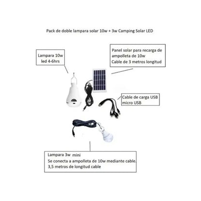 Ampolleta 5w Solar + Panel 7 Horas De Luz Blanco Frío