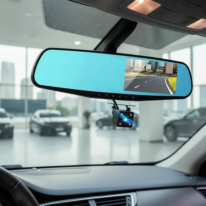 Espejo Retrovisor + Camara Frontal Y Camara Retroceso Hd Negro
