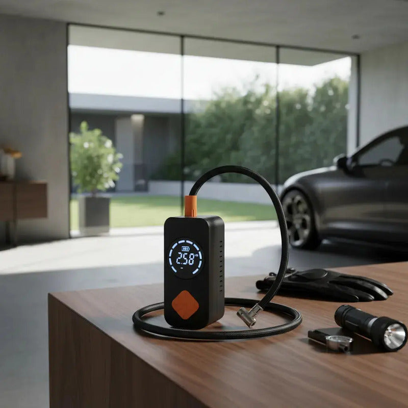 Inflador Portátil Para Neumáticos De Auto Y Moto Con Pantalla Digital Y 150 Psi Negro 60hz Monofásica