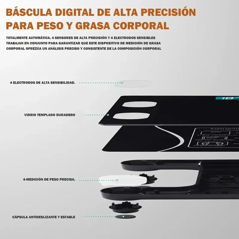 Balanza Pesa Digital Inteligente App Bluetooth Bascula Baño Negro