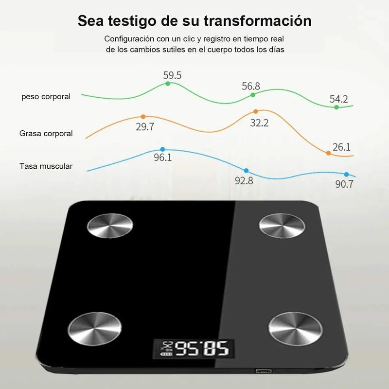Pesa Balanza Digital Arca Bluetooth Baño Con App Negro Vidrio Hasta 180kg