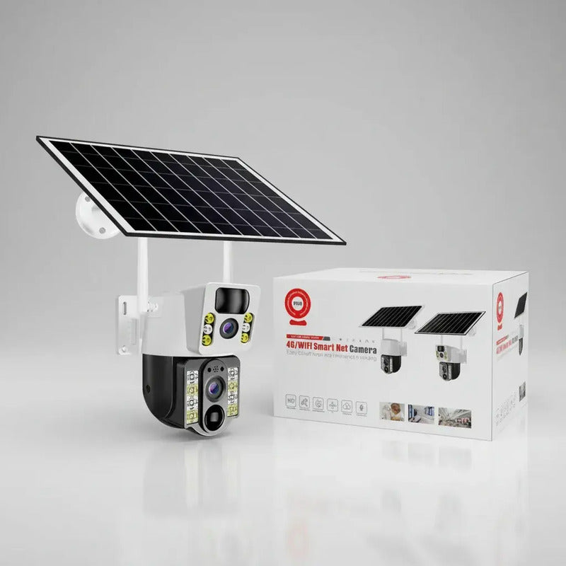 Camara De Seguridad Ptz Solar Wifi V380 Exterior Inalambrica Doble Lente Resolucion Hd Con Intercomunicador De Voz... Blanco