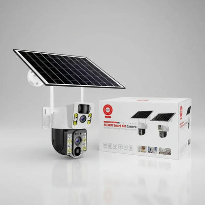 Camara De Seguridad Ptz Solar Wifi V380 Exterior Inalambrica Doble Lente Resolucion Hd Con Intercomunicador De Voz... Blanco