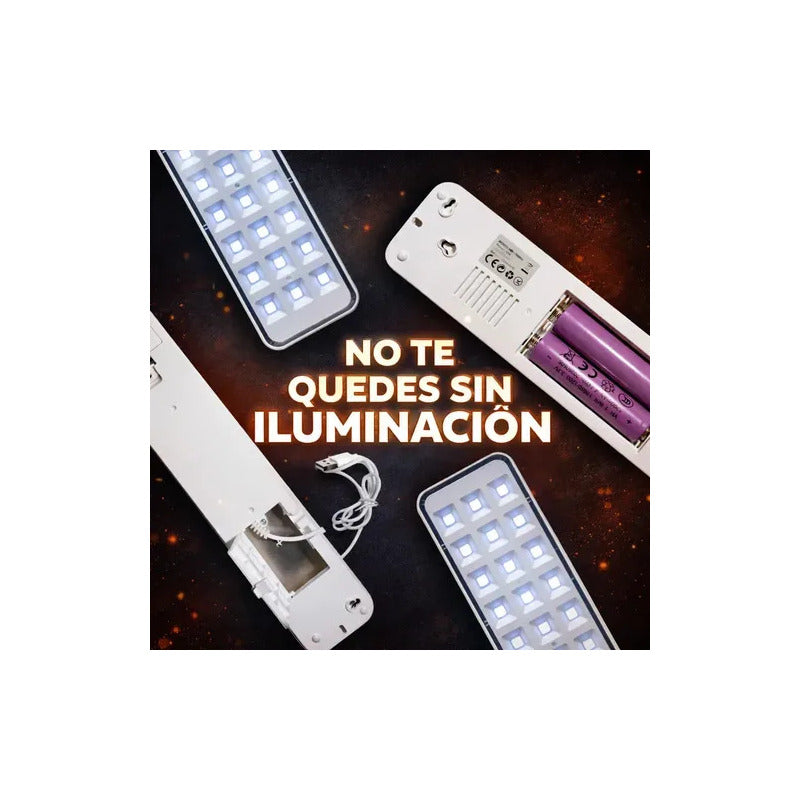 Pack X2 Lámpara Luz Led De Emergencia Recargable 20 Hrs Blanco