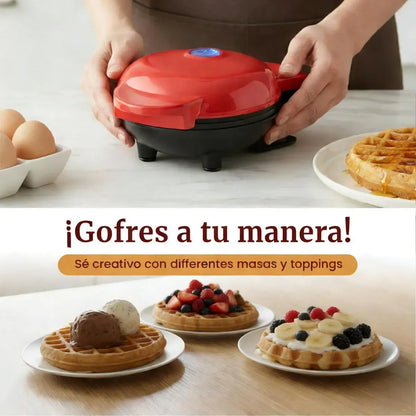 Waflera Mini Eléctrica Redonda Antiadherente Para Wafles Rojo