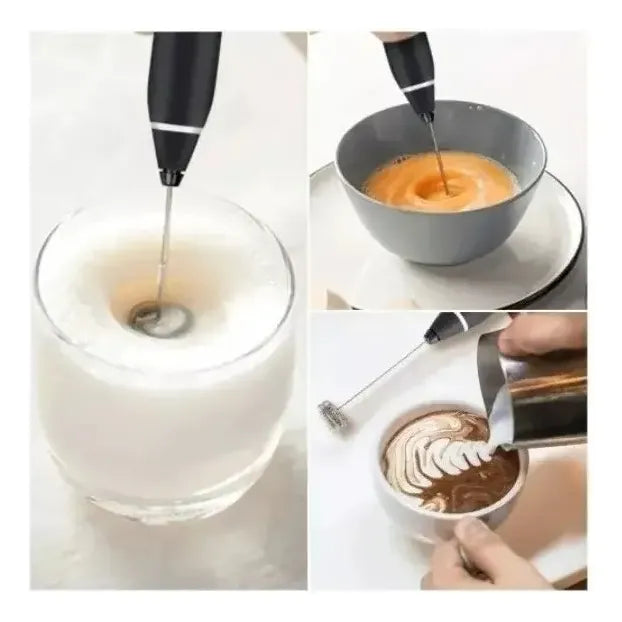 Pack X2 Mini Batidor Revolvedor De Café Y Espuma Leche Negro