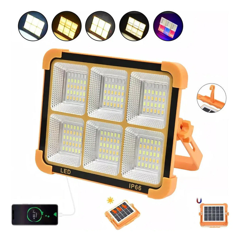 Reflector Led Solar Portátil De 1000 W Para Exteriores Con Power Bank Naranja Blanco Frío/blanco Cálido