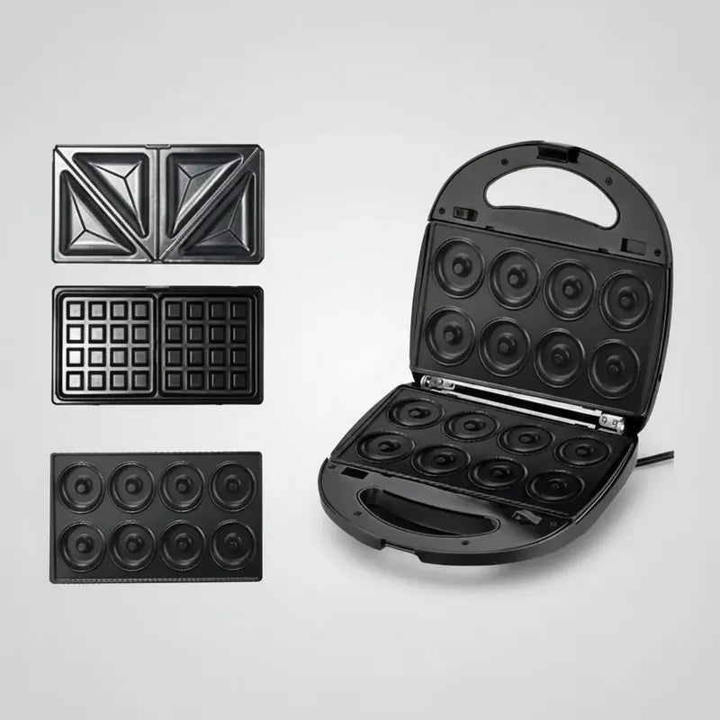 Waflera Sandwichera Plancha Eléctrica 3 En 1  Negro