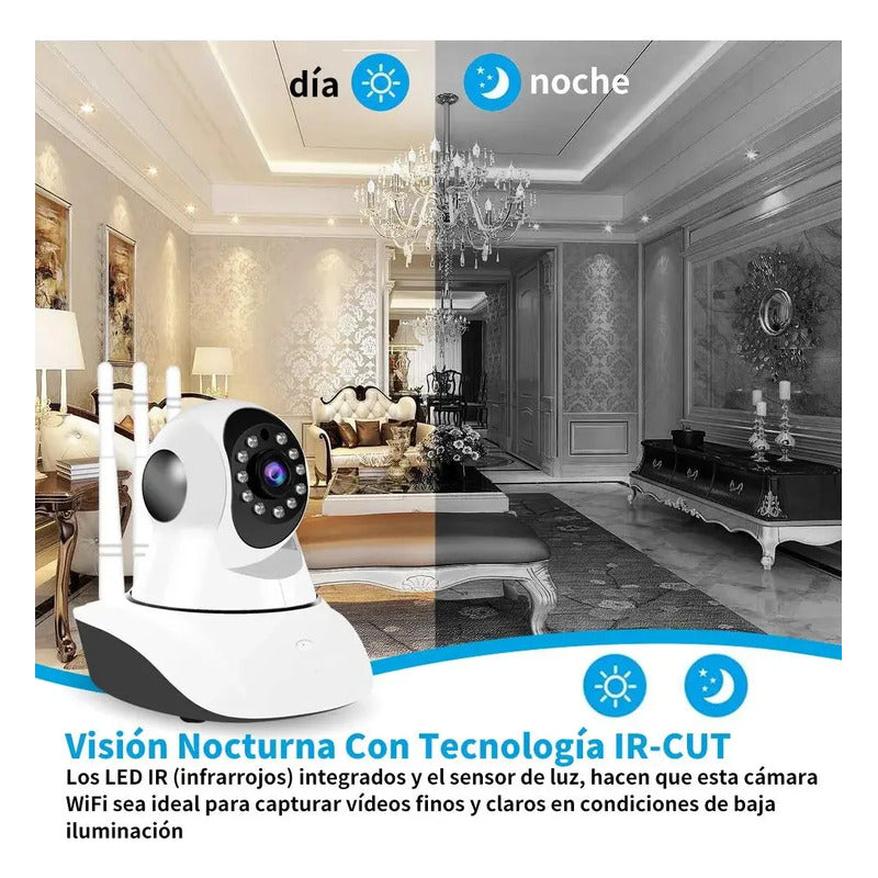 Camara Seguridad Ip Wifi Hd Motorizada Vision Nocturna 360º Blanco