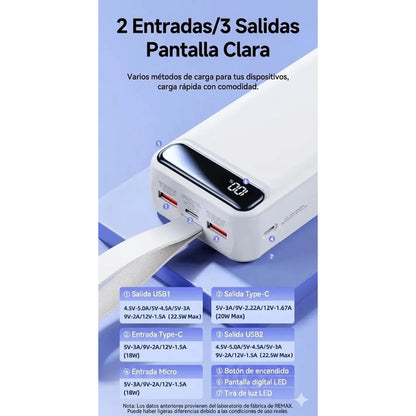 Powerbank Vidvie 30000 Mah Cargador Portatil Viaje Premium Blanco