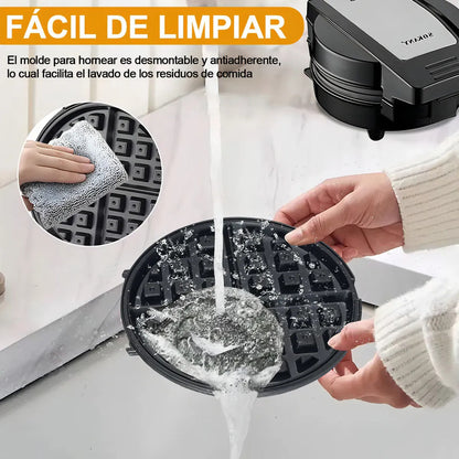 Waflera Mini Eléctrica Redonda Antiadherente Para Wafles Rojo