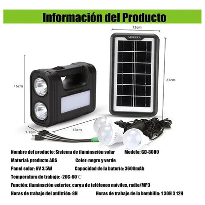 Sistema Iluminación Solar Casa 3 Ampolletas Led 12w Blanco