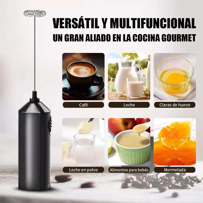 Mini Batidor Revolvedor De Café Espuma Huevo Recargable Negro