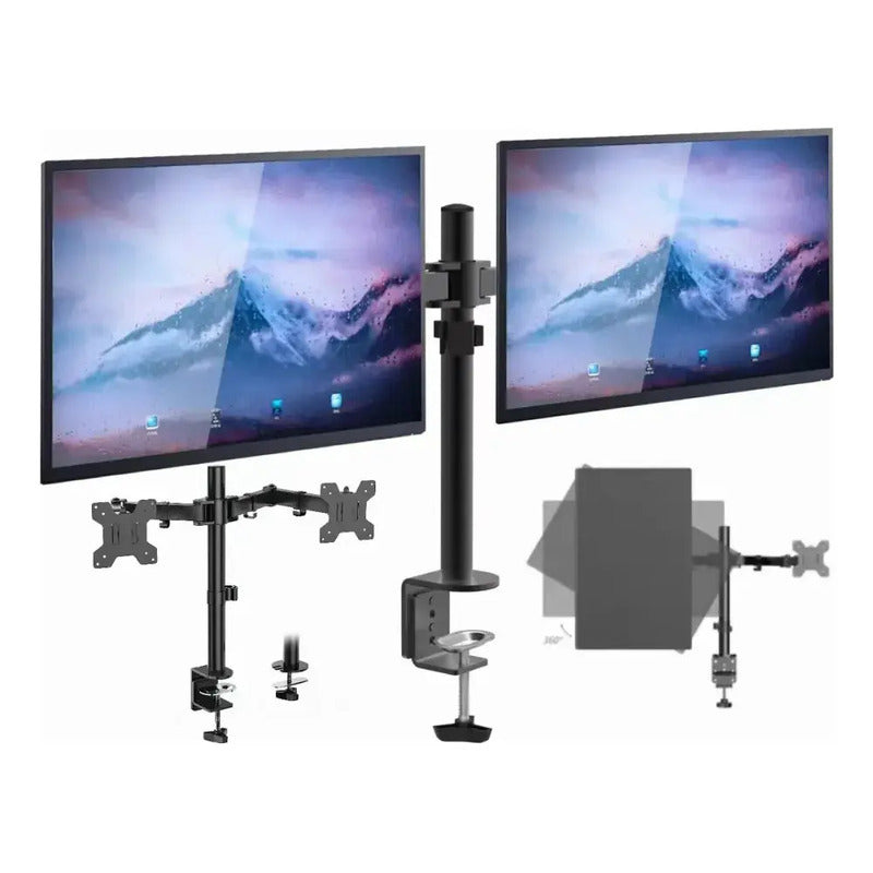 Soporte Doble Monitor Y Notebook Brazo Articulado Escritorio Ergonomico Vesa Hasta 32 Pulgadas Negro Figoimport