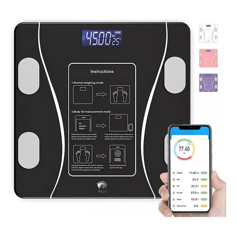 Peso Báscula Digital Balanza Bluetooth Inteligente Pesa Baño Color Negro