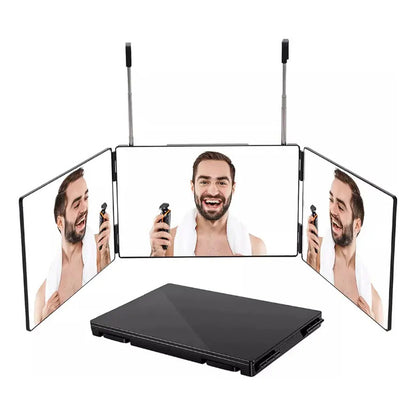 Espejo De 3 Vías De Corte De Pelo Triple De 360° Con Ganchos Negro