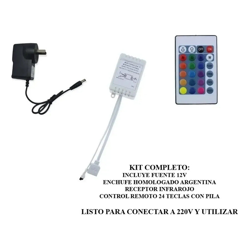 Kit 10 Metros Tira Luces Led Rgb 3528 + Fuente + Control Rgb