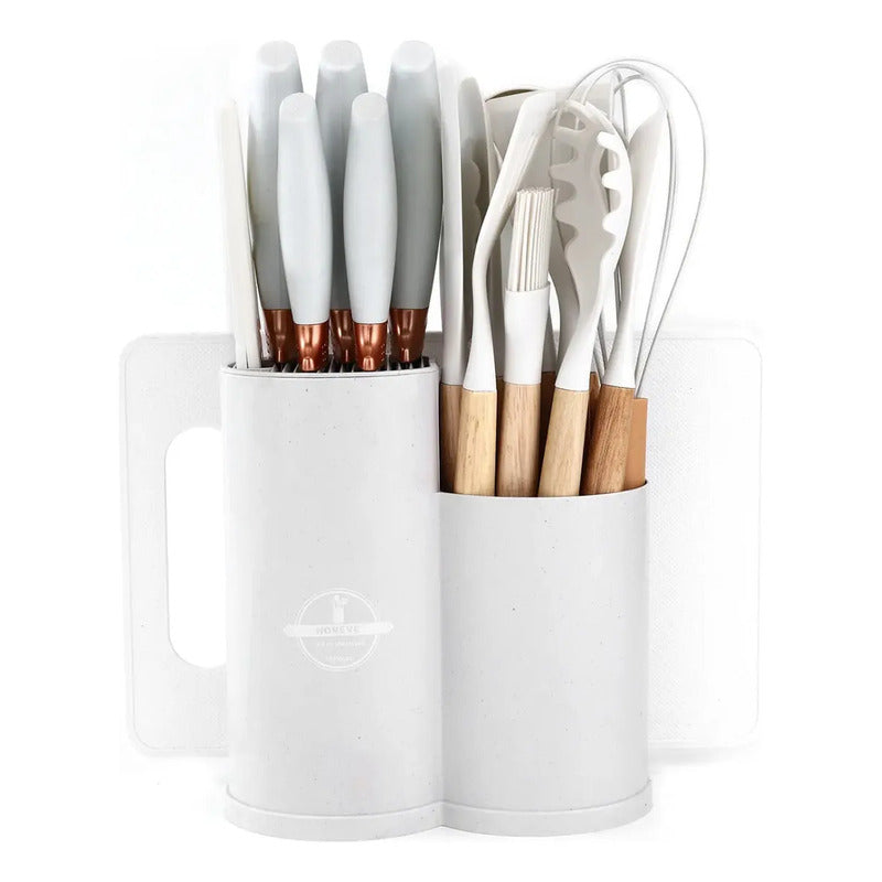 Utensilios De Cocina Mango Madera Punta Silicona Set X 19