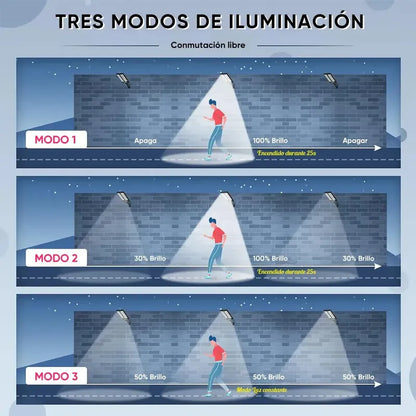 Foco Led Solar Proyector Pack X3 Sensor De Movimiento 400w Negro Blanco Frío