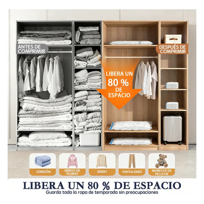 Bolsas Al Vacio Comprimir Ropa Ahorra Espacio 80x130 Pack 6