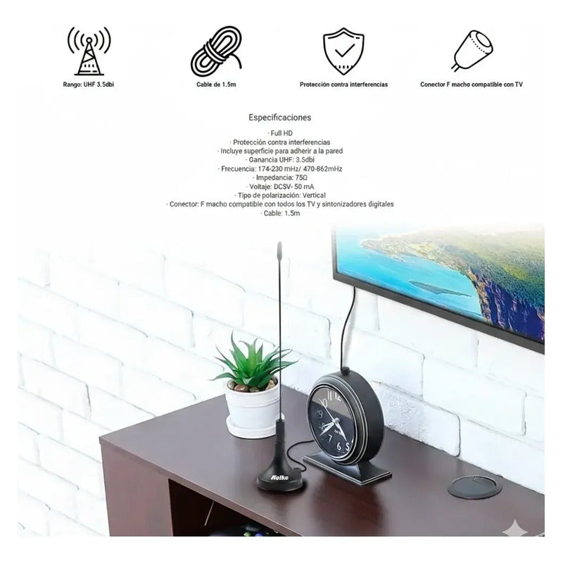 Antena Tv Digital Figoimport Hd-3003 Uhf 15 Km Negro Interno/externo Negro