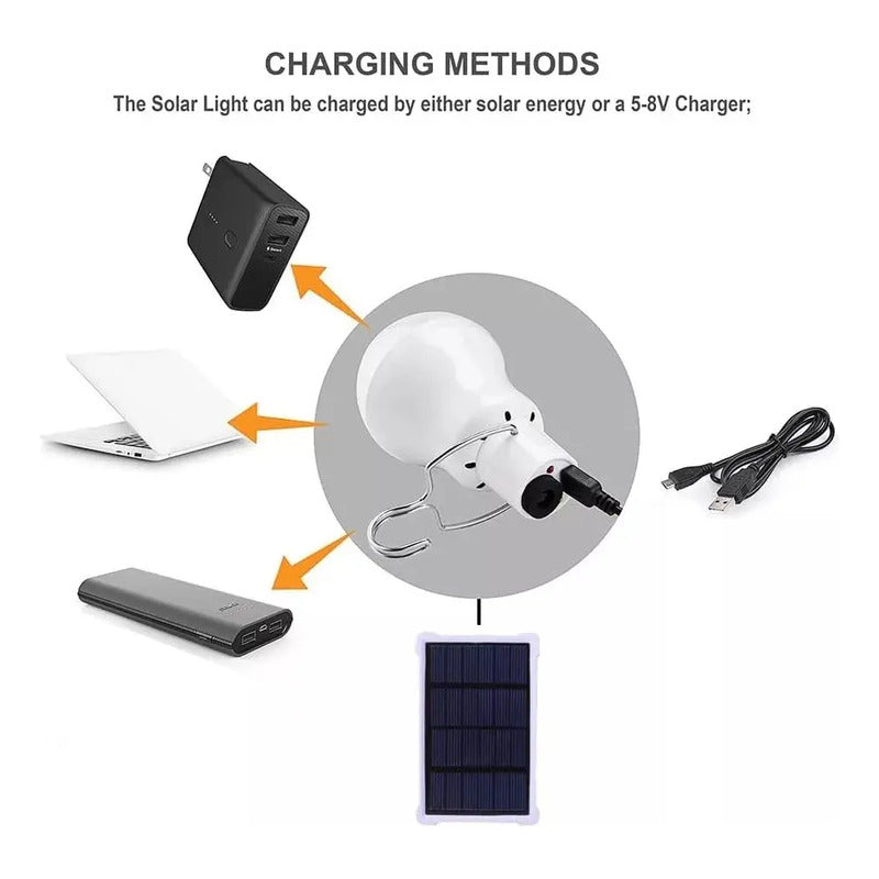 Ampolleta 5w Solar + Panel 7 Horas De Luz Blanco Frío