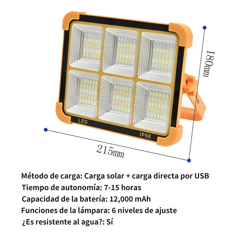Reflector Led Solar Portátil De 1000 W Para Exteriores Con Power Bank Naranja Blanco Frío/blanco Cálido