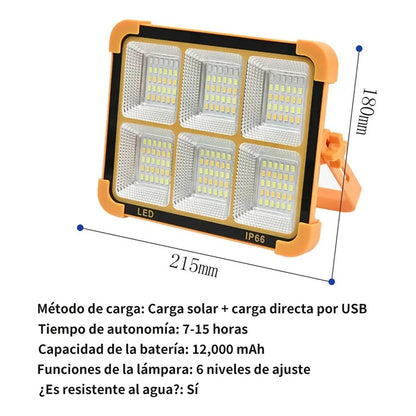 Reflector Led Solar Portátil De 1000 W Para Exteriores Con Power Bank Naranja Blanco Frío/blanco Cálido