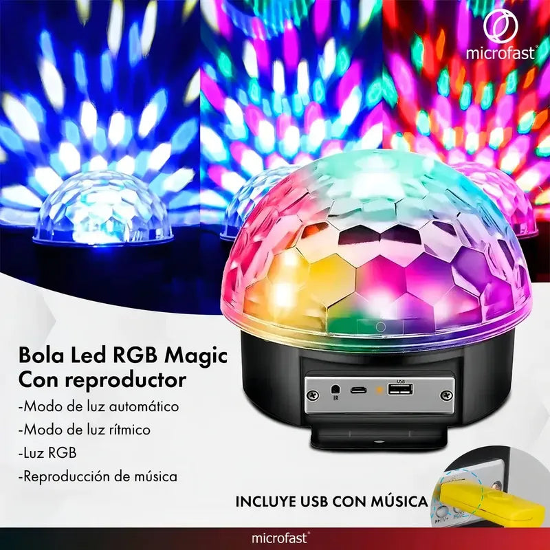 Bola Led Luz Audioritmica Figo Import Efectos Media Esfera Parlante Usb Bola Magica Luces Disco Fiesta, Reuniones Figo