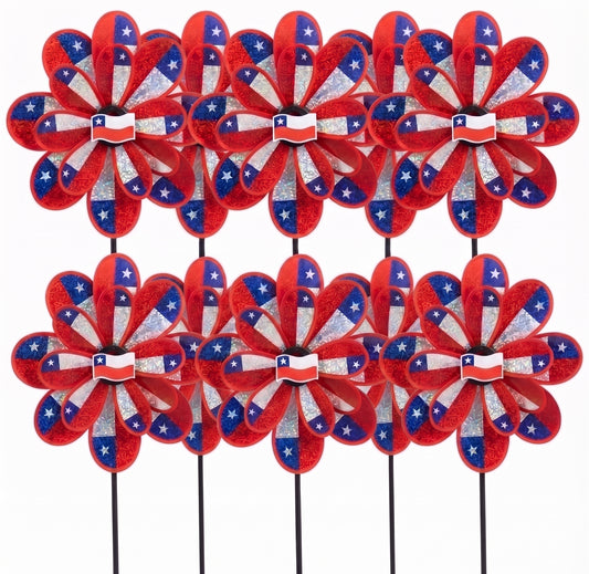 Pack 12 Remolinos Bandera de Chile 23x43 cm Tornasol Molinillo de Viento Fiestas Patrias