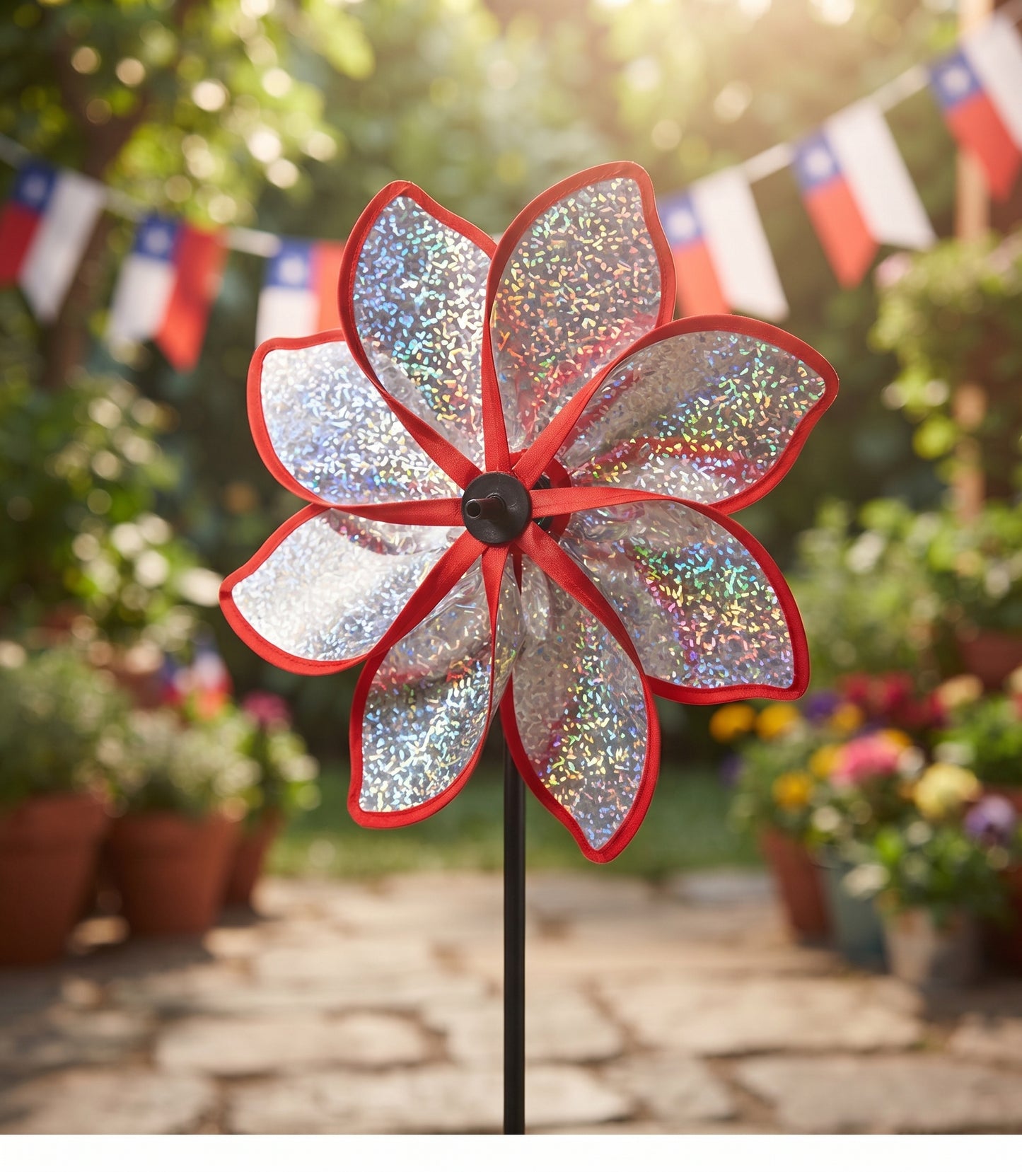Pack 6 Remolinos Bandera de Chile  23x43 cm  Tornasol Molinillo de Viento Fiestas Patrias