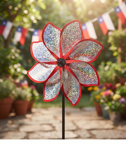 Pack 6 Remolinos Bandera de Chile  23x43 cm  Tornasol Molinillo de Viento Fiestas Patrias