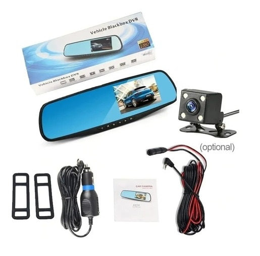 Espejo Retrovisor + Camara Frontal Y Camara Retroceso Hd Negro