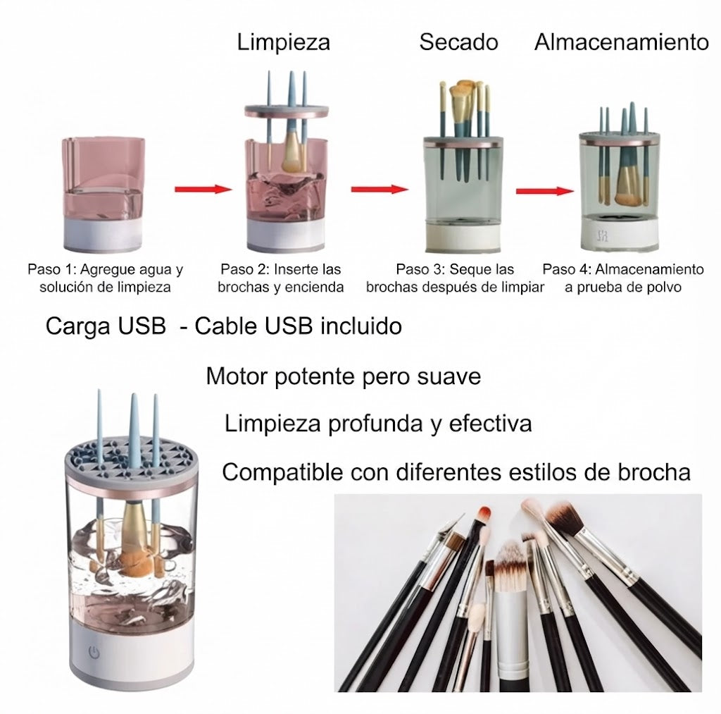 Mini Limpiador Automatico de Brochas de Maquillaje Pequenas y Medianas Portatil Recargable